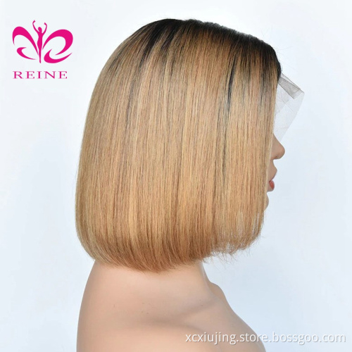 REINE Factory 150% Thick Density Bob Pre-Plucked Hairline Ombre Human Hair Wigs Deep Part 13*4 Lace Frontal Bob  Wigs